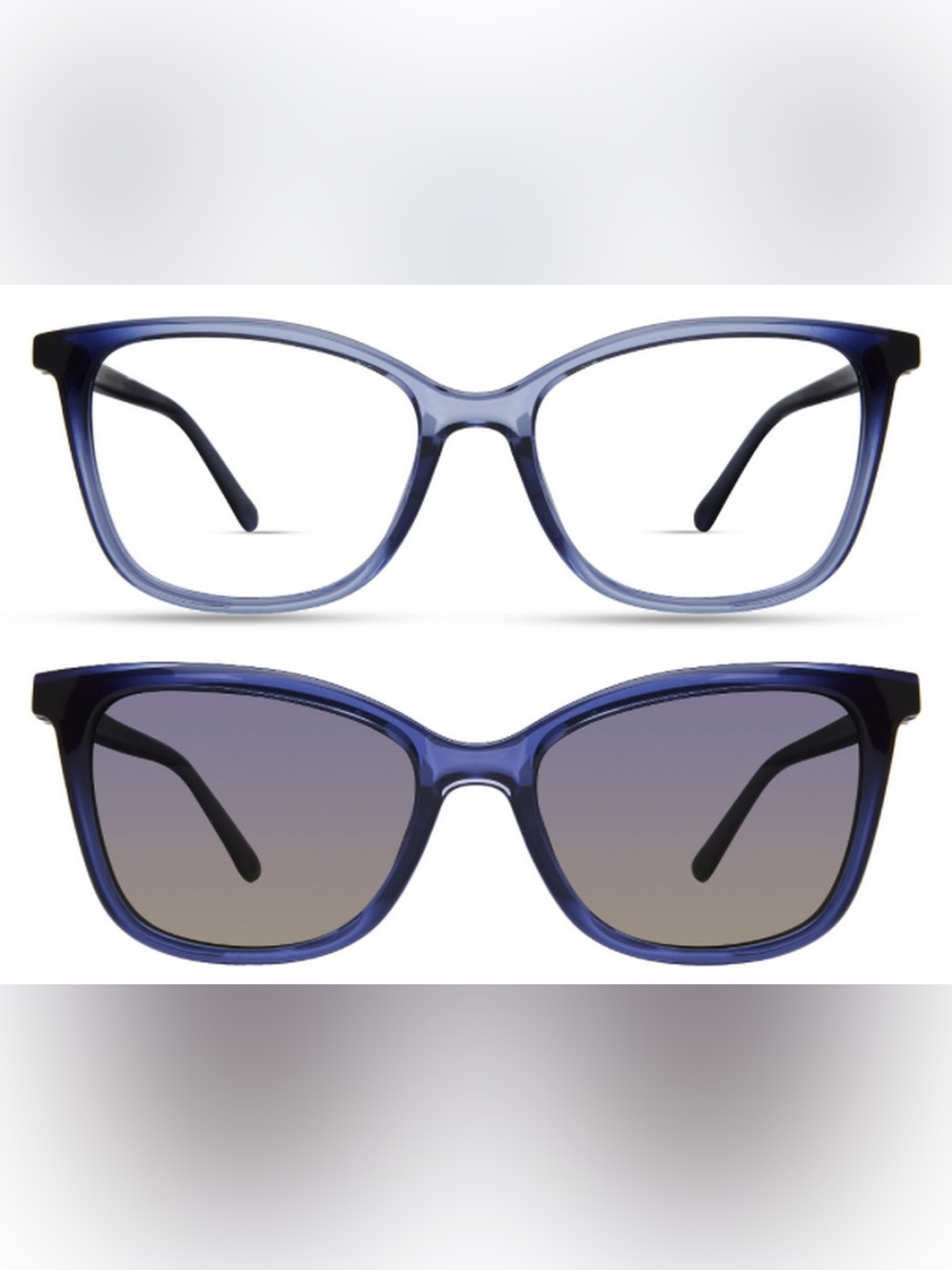 ECO Camelia Lavender Smoke Cateye glasses with Clip-On Polarized Lenses, EUC